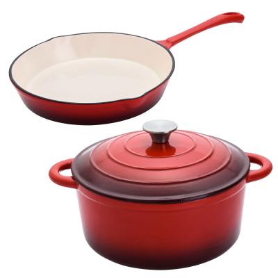 China Sustainable Hot Selling Kitchen Cooking Enamel Cast Iron Cookware Pan Non Stick Cookware Sets for sale