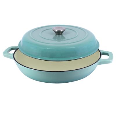 China Sustainable Blue Cast Iron Colors Cast Iron Cookware Casserole Seafood Pot Shallow Enamel Pot for sale