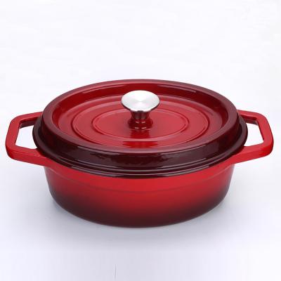 China Sustainable Hot Selling Big Size Red Cast Iron Dutch Oven Oval Casseroles Cast Iron Oval Cookware Set With Pot Cover for sale