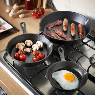 China Minimalist Vegetable Oil Coating Cast Iron Frying Pre-Seasoned Frying Pan Skillet 3 Pcs Cast Iron Grill Pan Set for sale