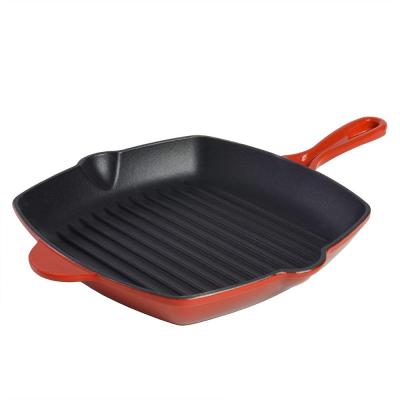 China General Use For Gas And Induction Cooker Wholesale 26CM 10 Inch Non Strick Square Enamel Cast Iron Barbecue Grill Pan With Handle for sale