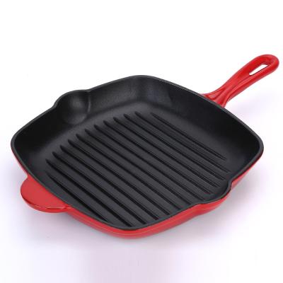 China General Use For Gas Cast Iron Square Grill Pan And Induction Cooker 10 Inch Non Roasting Stick Enamel Grill Pan Wholesale for sale