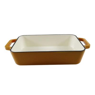 China General Use for Wholesale Yellow Rectangular Gratin Tray Oven Bakeware Gas Orange Ear Enamel Cast Iron Baking Dish Cheese and Induction Cooker Double for sale