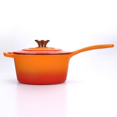 China Orange Pot Mini Enamel Cast Iron Single Handle Viable Enamel Milk Pot Cast Iron Pot for sale