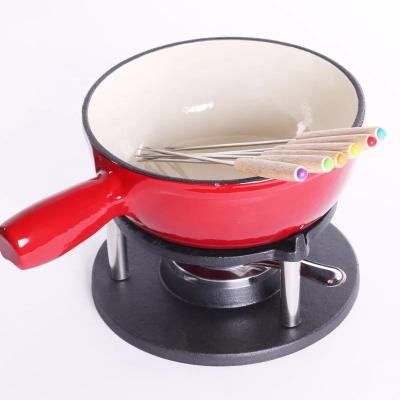 China Sustainable High Quality Enameled Camping Cast Iron Pot Soup Pots Enamel Fondue Pot for sale