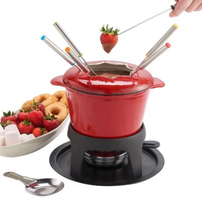 China Factory Wholesale Low Price Viable Mini Hot Pot Cast Iron High Quality Cheese Cooking Pot Enamel Cast Iron Fondue Pot for sale