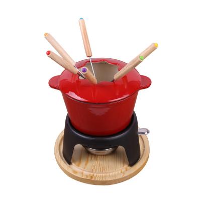 China Wholesale High Quality Viable Round Flower Shape Cover Personal Melting Cheese Fondue Set Enamel Chocolate Fondue Set for sale