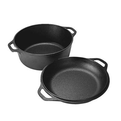 China Vintage Cast Iron Dutch Oven 2-In-1 Cooker Double Lid and Skillet Pre-Seasoned Cookware Pot with Lid and Handles for sale