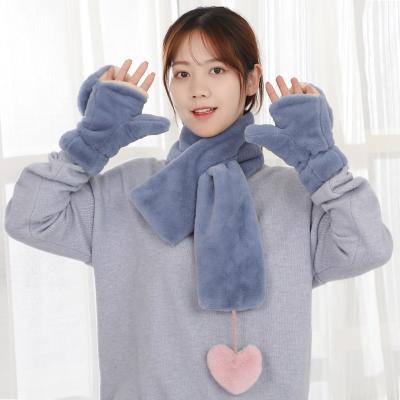 China Winter Middle Women's Warm Suit Scarf Gloves 2-Piece Set Velvet Cotton Thick Love Finger Three-Dimensional Heart-Shaped Full Finger Gloves for sale