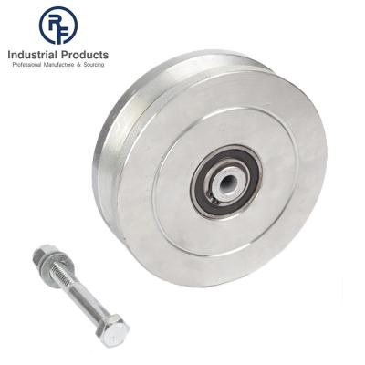 China 4 Inch Steel Rolling Wheel V Groove Glide Door Guide Flat Freewheels for sale