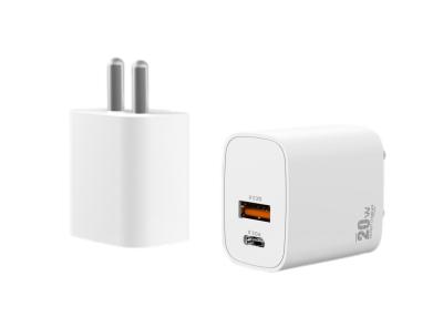 China Adaptador dual 5V 3A, tipo-c transformador del paladio del paladio de 1C1A USB 20W GaN de 9V 2.22A de la pared del cargador 12V 1.67A con el enchufe de la INDIA en venta