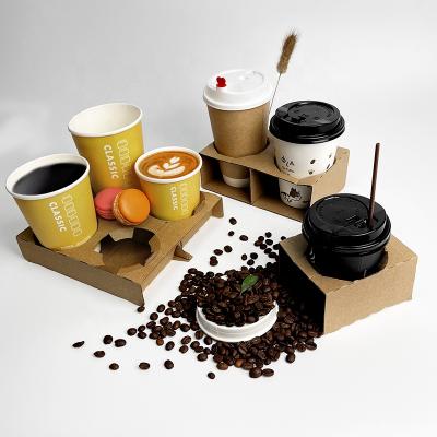 China Recycled Materials Corrugated Cardboard Box Coffee Hot Drink Cup Holder 1/2/4/6 Tray Cup Carrier Recyclable Take Away Paper Cup Holders for sale