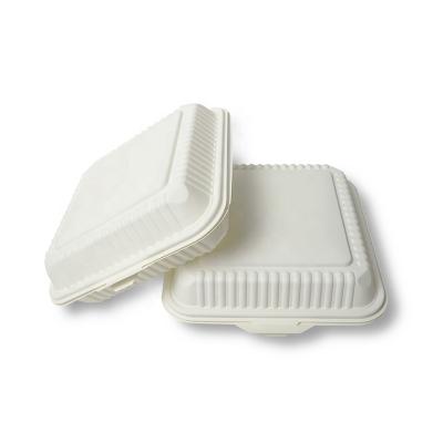 China Disposable Fast Food Box 3 Compartment Collapsible Biodegradable Cornstarch Food Container for sale