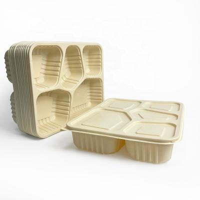 China Eco Friendly Degradable Cornstarch Folding 5 Compartments Biodegradable Cornstarch Food Packaging Food Bowl for sale