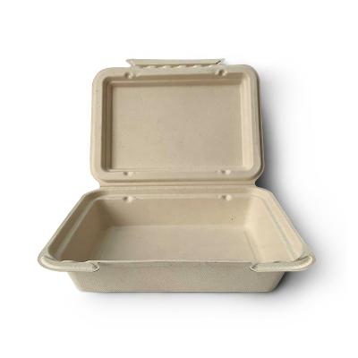 China 9x6inch Sugarcane Bagasse Pulp Food Container Eco Friendly Disposable Heat Resistant Microwavable Biodegradable Take Out Clamshell Lunch Box for sale