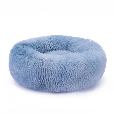 China Sustainable Soft Eco Plush Round Donut Pet Nest Heated Fluffy Soothing Dog Sofa Bed Cushion Luxury Washable Cat Dog Bed for sale