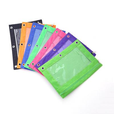 China Wholesale Polyester Zipper Pencil Pocket Document Bag Zip File Folders 3 Rings Hole Perfect Home Use Travel Storage Bag For Office Supplies for sale