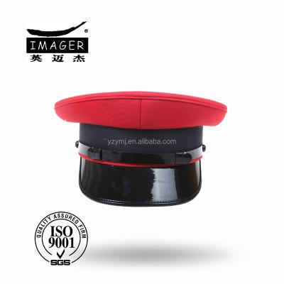 China Polyester / Cotton Peaked Military Hat Red Color With Black Elastic Band for sale