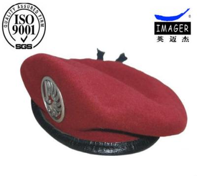 China HANDMADE red military beret striped with wool for sale