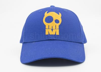 China Six Panel Flat Embroidery Cotton Blue  Baseball Hats With Long Curved Brim for sale