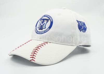 China Children Cotton Embroidered Baseball Caps 53 cm White Leather Brim for sale