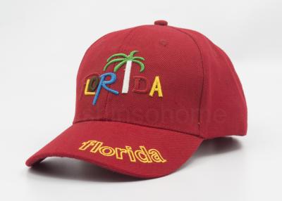 China Customizable Red Sport Baseball Caps Embroidered 3D Logo With Velcro Back for sale