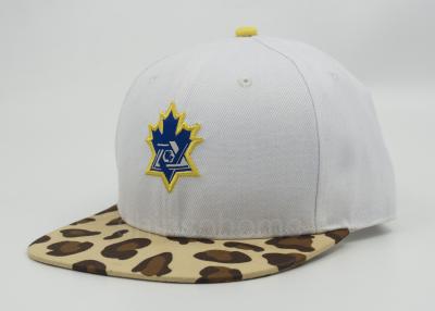 China Woven Embroidered Flat Bill Hats White With Leopard Brim , Hip Hop Cap for sale