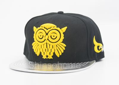 China Fashion Acrylic And Leather Flat Bill Hats With Yellow Logo , Summer Baseball Cap for sale