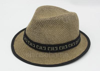 China Summer Man Straw Fishing Bucket Hat Cap Brown 58cm With Ribbon for sale