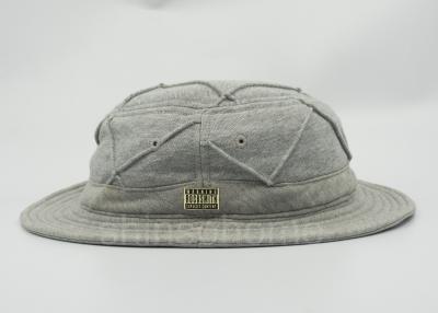 China Gray Cotton Fisherman Bucket Hat With Metal Emblem Logo , Mesh Inner Lining for sale