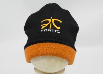 China Polyester Sports Winter Beanie Hats Embroidery Black Orange OEM / ODM for sale