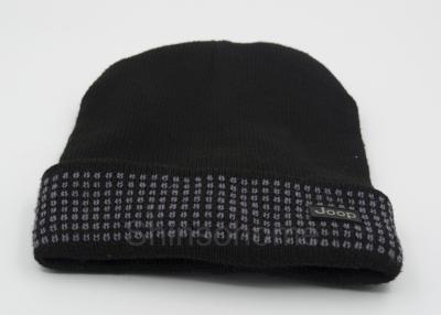 China Adults Black Winter Men Beanie Hats Cotton Knitted For Sports 58 CM for sale