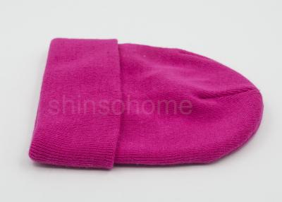 China Pink Flexible Cotton Blend Knitted Winter Beanie Hats Adjustable For Women / Girl for sale