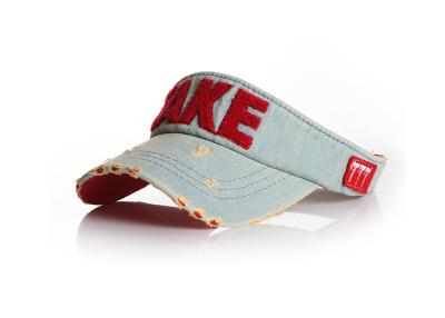 China Customizable Vintage Sun Visor Cap Cotton Embroidery For Summer , Blue With Red for sale