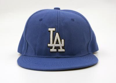 China Customized Acrylic Blue Flat Bill Hats 3D Embroidered Snapback Adjustable for sale