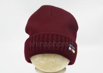 China 100% Cotton Winter Men Winter Beanie Hats Knitted With Flat Embroidery for sale