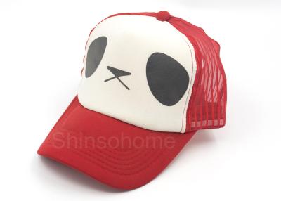 China Customized Five Panel Mesh Trucker Hats Cap Polyester Red And White for sale