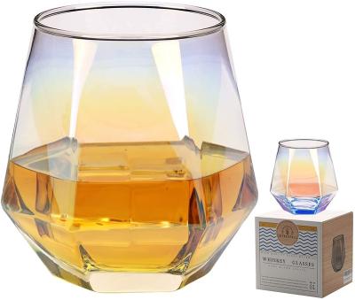 China Diamond Stemless Wine Glass luxury old fashioned wine glass 11 oz glass for cocktail whiskey for sale