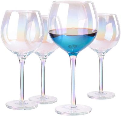 China 17 oz Luxury Iridescent Crystal Wine Glass Balloon, for Home Diner, Bar and Party, Set of 4 for sale