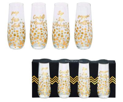 China Luxury Celebrate Christmas Goldtone Champagne Flutes Stemless 6 x 2 Glass Set of 4 for sale