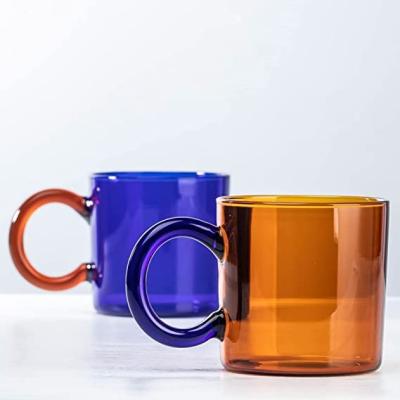 China Luxury Colored Glass Mugs With Handle High Temperature Resistant Vintage Coffee Mugs Amber / Blue Glass Mug for sale