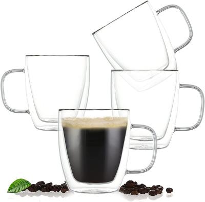 China Luxury 200~500ml Insulated Coffee Mugs Double Wall Glass Mugs With Handle Tea Mugs Coffee Mug Clear Mugs Glass Coffee Mugs for sale