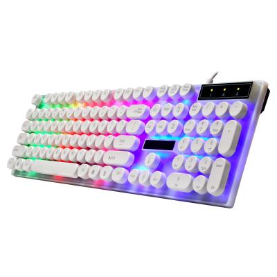 China Retroiliminado Multimedia Plug & Play Custom White Waterproof Glass Panel Punk RGB LED Key Top Round Light Wired Gaming Keyboard for sale