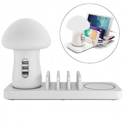 China With QC 3.0 40W Multi Fast Charger Mushroom Phone Lamp USB Wireless Charging Station With Night Lamp for sale