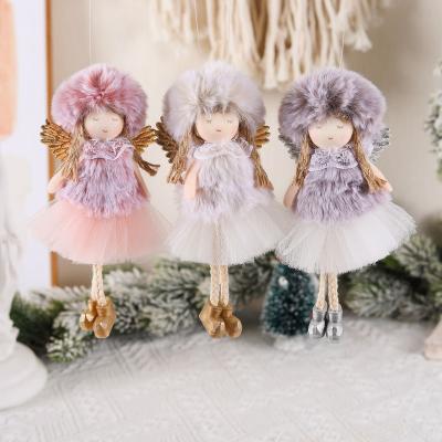 China Cute Charming Round Kids Plush Skirt Gauze Christmas Decoration Hat Hanging Angel Doll For Christmas Home Decor for sale