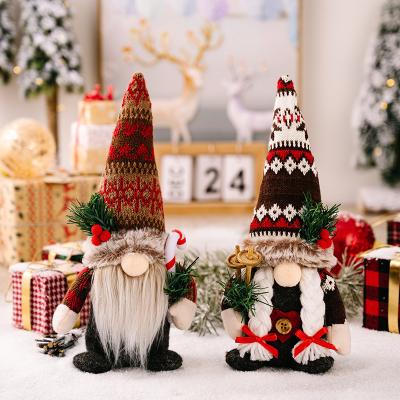 China Christmas Party Knitted Hat Turnout Pine Branch Rudolph Doll Dwarf Faceless Doll Cute Christmas Ornaments for sale