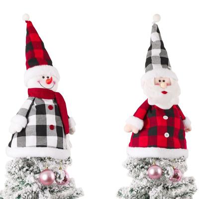 China Christmas Festive Christmas Snowman and Santa Claus Red and Black Tree Christmas Plaid Top Star for sale