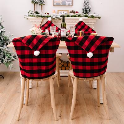 China New Christmas Plaid Chair Christmas Party Home Decoration Red And Black Cover for sale