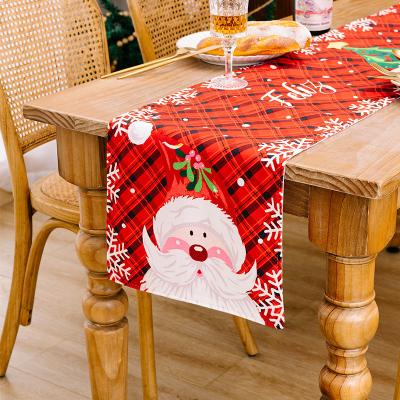 China Red and Green Christmas Viable Snowflake Plaid Old Man Snowman Table Runner for Xmas Home Decor for sale