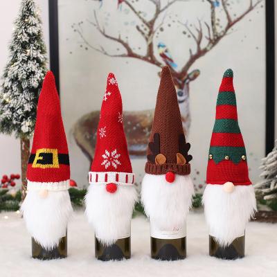 China New Arrival Plush Reindeer and Snowflake Design Christmas Red Wine Knitted Bottle Cover for sale